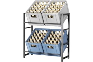 jockcaras Getränkekistenregal für 4 Getränkekisten - Schwarz Metall Getränkeregal, Stabil & Platzsparend Kistenregal für Bier, Wasser - Für Wohnzimmer, Küche & Keller 74,5T x 32B x 82,5H cm