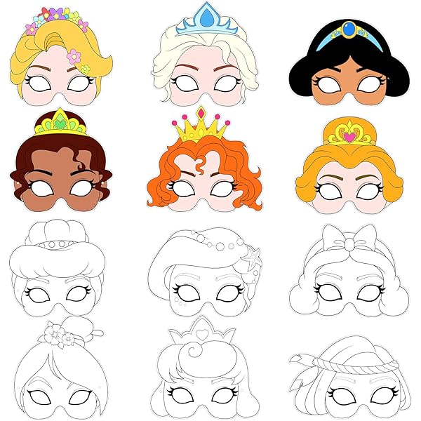 Hifot DIY Princesse Masque Enfant, Masques Princesse à colorier pour Enfants, Blanche Masques à Colorier pour Cosplay Activités Manuelles Enfants Carnaval Activité Anniversaire (12 Pièces) : Amazon.fr: Jeux et Jouets for Disney Princess Mask Printable Free