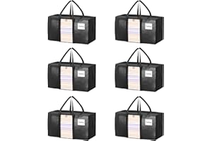 JOISCOPE 100L 6-Pack Large Capacity Clothes Storage Bag Organizer with Zips, Underbed Storage Box with Reinforce Handles & Waterproof Storage Tote, Foldable Packing Box for Moving House(Black, 100L)