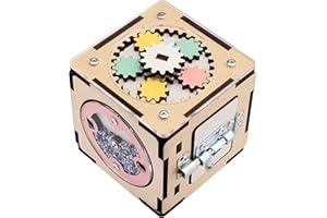 BusyKids Wooden Montessori Busy Cube Activity Cube Fidget Toys for Kids Activity Board Learning Educational Travel Toy for Toddler on Plane Early development
