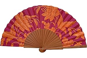 Tusitala Barcelona Ventaglio in Legno e Cotone Alba - 100% Artigianale e Spagnolo - Include Custodia in Iuta Naturale - Accessorio di Moda Fatto a Mano - Misura 23 cm.