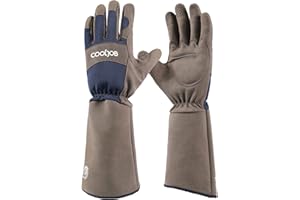 COOLJOB Gartenhandschuhe für Damen/Herren, dornensichere und stichfeste Rosenhandschuhe aus Kunstleder mit langem Unterarm-Schaft, Navy & Grey (1 Paar, Größe M-L)