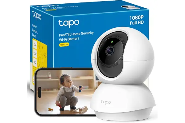 Tapo C200 - Cámara de Vigilancia WiFi Interior 360º, 1080p, Detección IA | Detección Movimiento, Personas y Llanto de Bebé. Visión Nocturna. Alarma Luz y Sonido. Almacenamiento Local o Nube. App Tapo.
