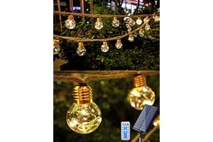 CIRCLIO Solarny łańcuch świetlny na zewnątrz z 20 żarówkami, łańcuch świetlny 7,8 m z pilotem zdalnego sterowania i timerem, wodoszczelny, ciepła biel, łańcuch świetlny LED na zewnątrz, dekoracja do ogrodu,