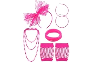Blulu 80s Fancy Dress Costume Accessories Lace Headband Earrings Fishnet Gloves Necklace Bracelet for 80s Retro Party