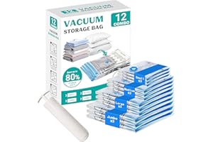 ZOESTORAGE Vacuum Storage Bags,12 Pack Vacuum Bags with Travel Hand Pump,Vacuum Pack Bags for Clothes,Blankets,Comforters,Pillows,Clothes Storage(3 x Jumbo, 3 x Large, 3 x Medium, 3 x Small)
