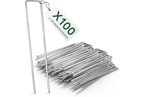 WUNDERGARDEN Set di 100 Picchetti per Fissaggio a Terra Inossidabili per Teli da Pacciamatura, per Fissaggio di Tessuto Anti-Erbacce, Pellicola Anti-Erbacce o per Campeggio – 150 x 25 mm – Ø 2,7 mm