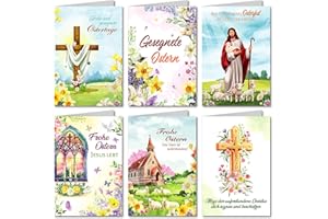 ‎DPKOW DPKOW Christliche Osterkarten mit Umschlag, 6er Ostern Karten Set Frohe Ostern Karte Sprüche Ostern Grußkarten Religiöse Motive, Ostern Postkarten Klappkarten Blanko, Ostern Christliche Original Edel