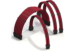LINKUP - AVA 30cm Câble d’Extension PSU w/Manchon┃Conception Personnalisable l’Alimentation GPU┃Tressés w/Kit Peignes pour Câbles┃1x24P (20+4)┃1x8P (4+4) CPU┃2x8P (6+2) GPU┃300mm - Rouge Noir