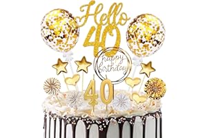 LUCKEEY Tortendeko 40 Geburtstag Männer Frauen, 20 Pcs Tortendeko Gold Deko 40 Geburtstag, Cake Topper mit Geburtstagskerzen, für 40 Geburstagstorte Deko