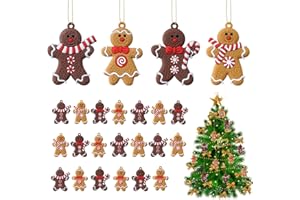ilauke Świąteczne ozdoby choinkowe, 20 sztuk ozdób choinkowych k ludzik z piernika zawieszki ornament z 24 sznurkami, wiszące figurki piernikowe do ozdób choinkowych