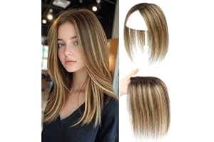 SIVOTATO Hair Toppers for Women 10 Inch Hairpieces No Bangs Hairline Topper Wiglets Hairpieces for Thinning Hair Swiss Base Medium Brown Mix Blonde with Dark Brown Root（4T427）