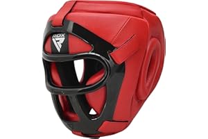 RDX Cascos Boxeo MMA Kick Boxing Entrenamiento, Maya Hide Cuero Headgear con Rejilla Facial Extraíble, Profesional Casco Protector para Muay Thai Sparring Grappling Taekwondo Karate, Hombre Mujere