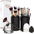 Lit Life Flawless 16-Piece Vegan Makeup Brush Set: 12 Professional Brushes, Makeup Organiser/Travel Case, Beauty Blender, Brush Cleaner, Compact Mirror & Gift Box