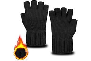ehsbuy Fingerless Gloves for Men Thermal Soft Fleece Lined Half Finger Winter Warm Knitted Gloves for Working Driving Cycling Outdoor Sports