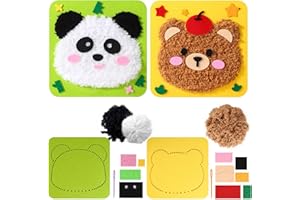 GUUFOO DIY Embroidery Doll Set for Kids: Cartoon Animal Sewing Craft Kit Handwork Sewing Arts and Crafts Kit with Yarn, Needles for Beginners - Easy to Do, 2 Pack (C)