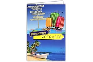 68-1048-B RET Carte Départ Retraite avec Enveloppe Bonne Continuation Bateau Ile Paradisiaque Mer Exotique Tropical Voyages Valises Tour du monde Panneau Directions Vacances Repos Détente Loisirs AFIE