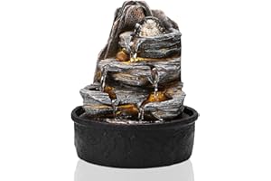 BTGGG Indoor Fountains with Rolling Ball LED Light Indoor Water Features 20.5 * 20.5 * 25CM Desktop Waterfall Fountain for Relaxation, 3 Pin UK Plug Included