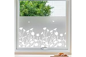 Linarun Frosted Window Film Privacy Film for Glass Windows Tint Opaque Window Film Flower patterned Window Frosting Film with No Glue Privacy Window Films for bathroom, office, kitchen 44.5x200 cm