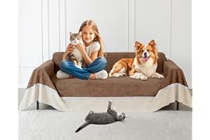 Loiion Proteggi Divano Gatti Graffi, Copridivano Antigraffio Gatto 3 Posti, copri divano impermeabile, Copridivani Impermeabile Resistente Alle Macchie E Ai Graffi per Cani e Gatti, Marrone,380x230cm
