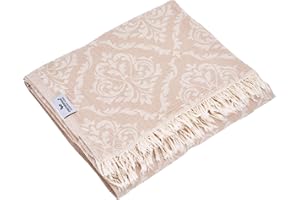 Carenesse Żakardowa narzuta dzienna, styl barokowy, 150 x 200 cm, beżowa, szlachetna i delikatna, dwustronna narzuta ze 100% bawełny z wysokiej jakości tkaniem, narzuta na łóżko i sofę, cienki i lekki