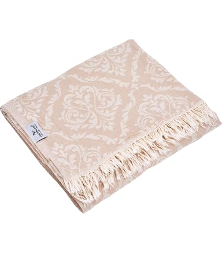 Carenesse Couvre-Lit Cachemire Gris 150×200 Cm – 100% Coton Léger Avec Franges – Jeté Canapé, Nappe, Plaid Déco Réversible