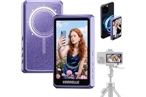 VERDELLE Écran de Moniteur Selfie pour Téléphone, 4K/1080p Caméra Arrière Magnétique pour iPhone, Autonomie 3H, Haut-Parleur Intégré pour Youtube, TikTok, Live Streaming