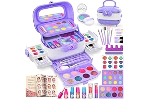 Hollyhi 58pcs Kids Makeup Sets for Girls, Childrens Make Up Set for Girl, Washable Real Girls Make Up Sets, Kids Girl Christmas Birthday Gifts Makeup Toys for 3 4 5 6 7 8 9 10 11 12 Year Old(Purple)