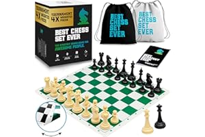 CHESS GEEKS Best Chess Set Ever 4X : Jeu d'Échecs Professionnel, Échiquier en Silicone Pliable et Réversible 50x50 cm, Pièces XL Staunton Modernes à Poids Quadruple (Roi 11,4 cm), Échecs pour Adultes et Enfants.