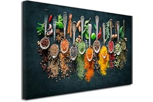 DECLINA Tableau Cuisine, Tableau imprimé XXL, Tableau Toile décoratif, Tableau Cuisine Les épices, Impression sur Toile, 80x50 cm