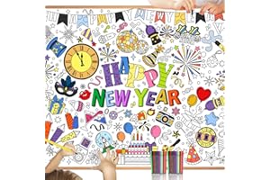 HOWAF Papier-Tischdecke zum Ausmalen Silvester Deko 2026, Happy New Year Ausmal-Tischdecke Frohes Neues Jahr Ausmaltischdecke Kinder Tischdecke Silvester Basteln Kinder für Neujahrsdeko Supplies