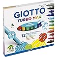 Giotto Turbo Maxi Astuccio Da 12 Pennarelli A Punta Larga, 5 Mm, Super Lavabili, Multicolore, ‎12 Unità (Confezione da 1)