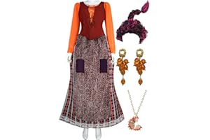 Yanny Weiblich Winifred Sanderson Kostüm Mary Sarah Sanderson Cosplay Perücke Ohrringe Halskette Kleid Zubehör für Halloween