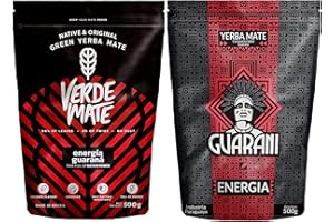 Méga set yerba maté avec guarana 2 x 500 g | Verde Mate Green Energia stimulant du Brésil 500 g | Guarani Energia riche en caféine 500 g | Fort potentiel stimulant | Pour débutants et avancés