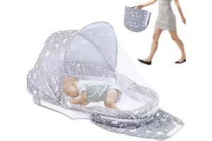 DJEDJEO Lit de Voyage pour Bébé Facile à Plier,Lits Bébés Cocons, Reducteur de Lit Bebe,Lits Bébés Cocons Portable avec Moustiquaire Canopy Soleil, 0-6 Mois, Léger