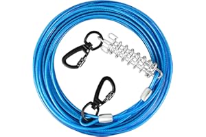 HaiYUAN Dog Tie Out Cable 10/15/20/25/30 FT Dog Runner for Yard Steel Wire Dog Cable with Durable Superior Clips Blue Dog Chains Heavy Duty for Outside Hold Large Dogs Up to 165 lbs
