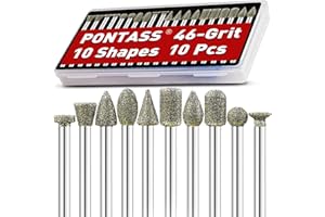 PONTASS Diamond Grinder Bit 1/8" Shank Compatible with Dremel, Grinding Burrs for Stone Glass Resin Porcelain Ceramic Quartz Glaze Steel Carve Engrave Polish (46 Grit 10 Pcs 10 Shapes)