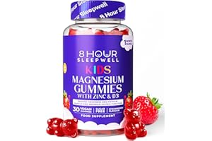 8 HOUR SLEEPWELL Kids Magnesium Gummies – 1 Month Supply | Sugar-Free, Vegan & Chewable | 1029mg Magnesium for Kids, Providing 113mg to Support Calm Mind & Strong Bones for Children Ages 3+ | Strawberry Flavour