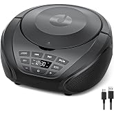 Gueray Boombox Portable CD Player with Speakers and Radio Black | Home CD Players AUX Input Headphone Compatible PROG Playlis