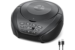 Gueray Reproductor de CD portátil Boombox Reproductores CD para el hogar con Altavoces Radio FM Entrada AUX Compatible con Auriculares Modo Lista de reproducción Reproducción Prog para audiolibros