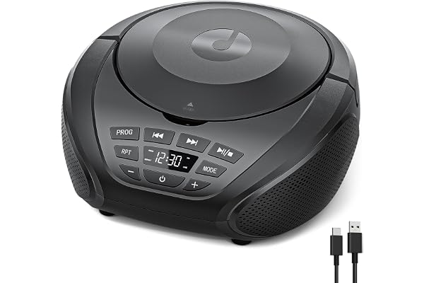 Gueray Lecteur CD Portable Boombox Lecteurs CD Audio domestiques avec Haut-parleurs Radio FM Entrée AUX Prise Casque Mode liste de Lecture Lecture Prog pour l'extérieur et l'intérieur Livres Audio