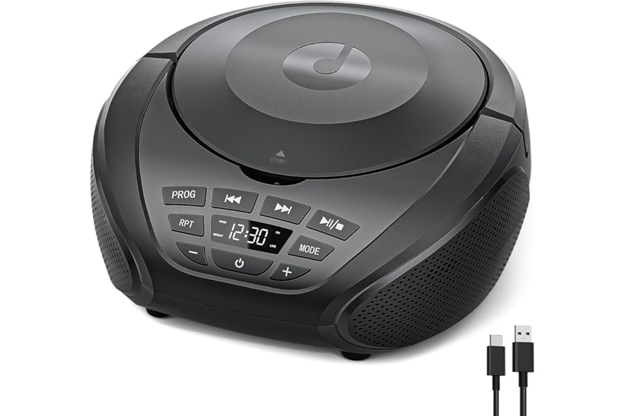 Gueray Portable CD Player Boombox Home Audio CD Players with Speakers FM Radio AUX Input Support Headphones Playlist Mode PROG Playback for Outdoor Indoor Audiobooks