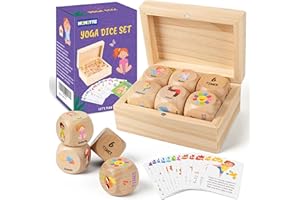 Homotte Wooden Yoga Dice Set for Kids, Fun Workout Game with 6 Exercise Dice, 12 Yoga Cards & Gift Box, Mindfulness Yoga Gifts for Girls & Beginners