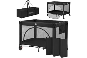 LIONELO Laura Resesäng och Lekhage 2-i-1 Hopfällbar, Kompakt 102x72 cm | Madrass och Transportväska Ingår, 2 Nivåer, Meshsidor, Sidoingång, Hjul med Broms, (0–36 mån/upp till 15 kg)