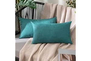 MIULEE 2er Set Wasserdicht Kissenbezug Outdoor Sofakissen Dekokissen Modern Kissenbezüge Dekorativ Kissenhülle Deko aus Polyster Leinen-Optik für Garten Sofa Wohnzimmer Bett 30x50 cm Pfauenblau