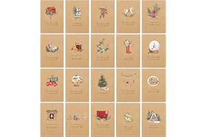 bellove 20 Weihnachtskarten mit Umschlägen & Aufklebern Klappkarten A6 unterschiedlichen Motive Postkarten Weihnachtsgrußkarten für besinnliche Grüße zu Weihnachten Blanko-Innenseiten