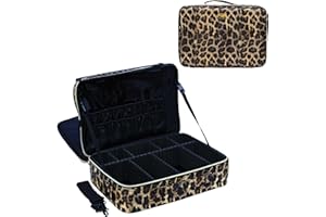FAIM BEAUTY Travel Makeup Train Case Makeup Cosmetic Case Organizer Portable Artist Storage Bag with Adjustable Dividers for Cosmetics Makeup (Leopard, Large)