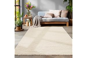 ‎SIMPEX SIMPEX Flauschiger Teppich Wohnzimmer Schlafzimmer Läufer Flur Esszimmer Küchenteppich Hochflor Einfarbig Modernes Design 30 mm Florhöhe Kuschelweich, Creme, 160 x 230 cm