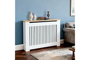 FATIVO Copritermosifone Legno Bianco MDF Altezza Interno 90 cm Copri Termosifone Moderno Mensola Copriradiatore Taglia Media Copri Calorifero Totale 112x20x92,5 cm