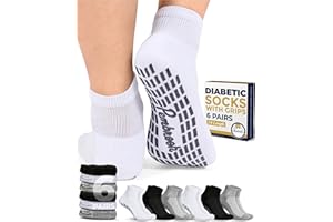 Pembrook 6 Pairs Diabetic Ankle Socks for Men & Women with Grips - 12 Colors Neuropathy Socks for Men | Non Slip Edema Socks